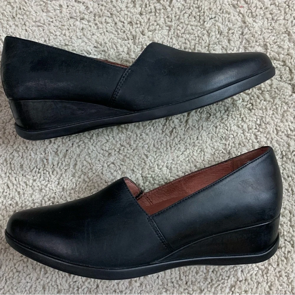 Dansko Black Leather Wedge Slip-On Pumps